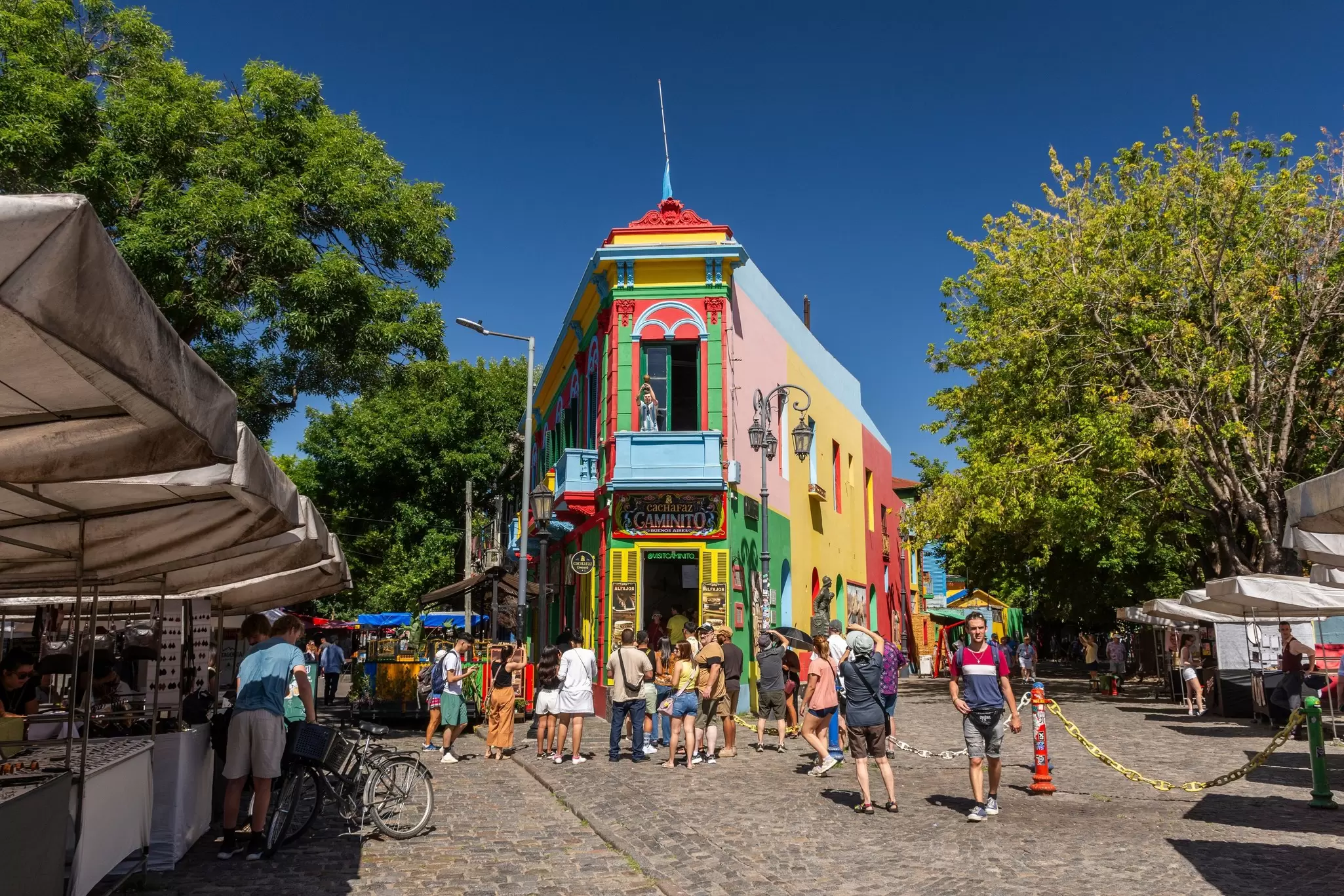 View of the colorful buildings of El Caminito in Buenos Aires, Argentina.