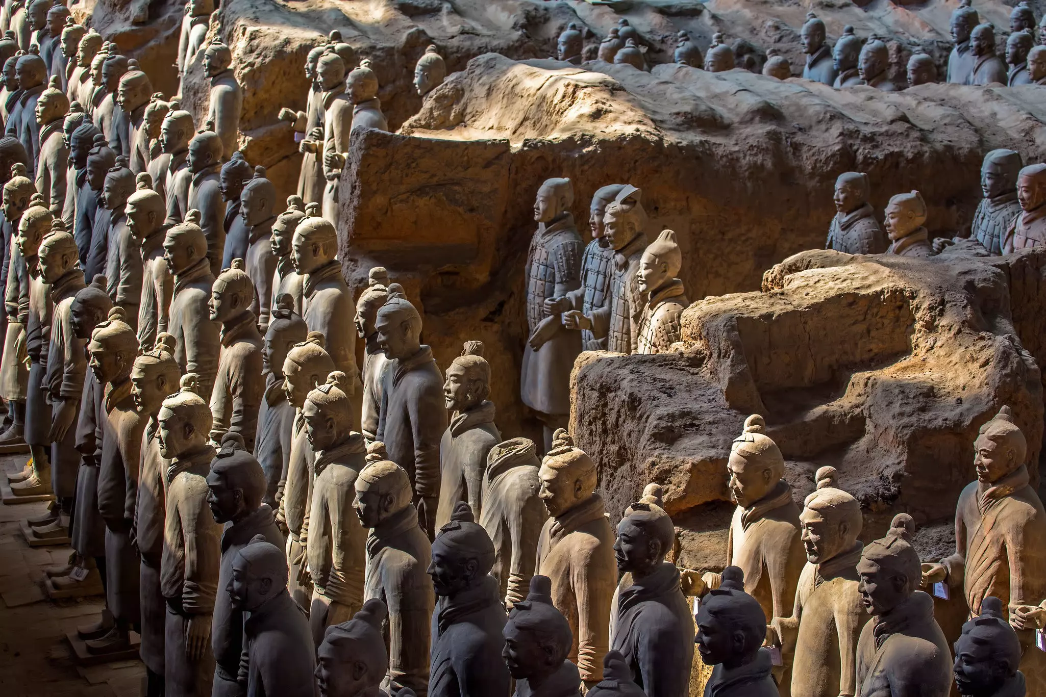 Sunlight hits the Army of Terracotta Warriors in Xi'an, China.