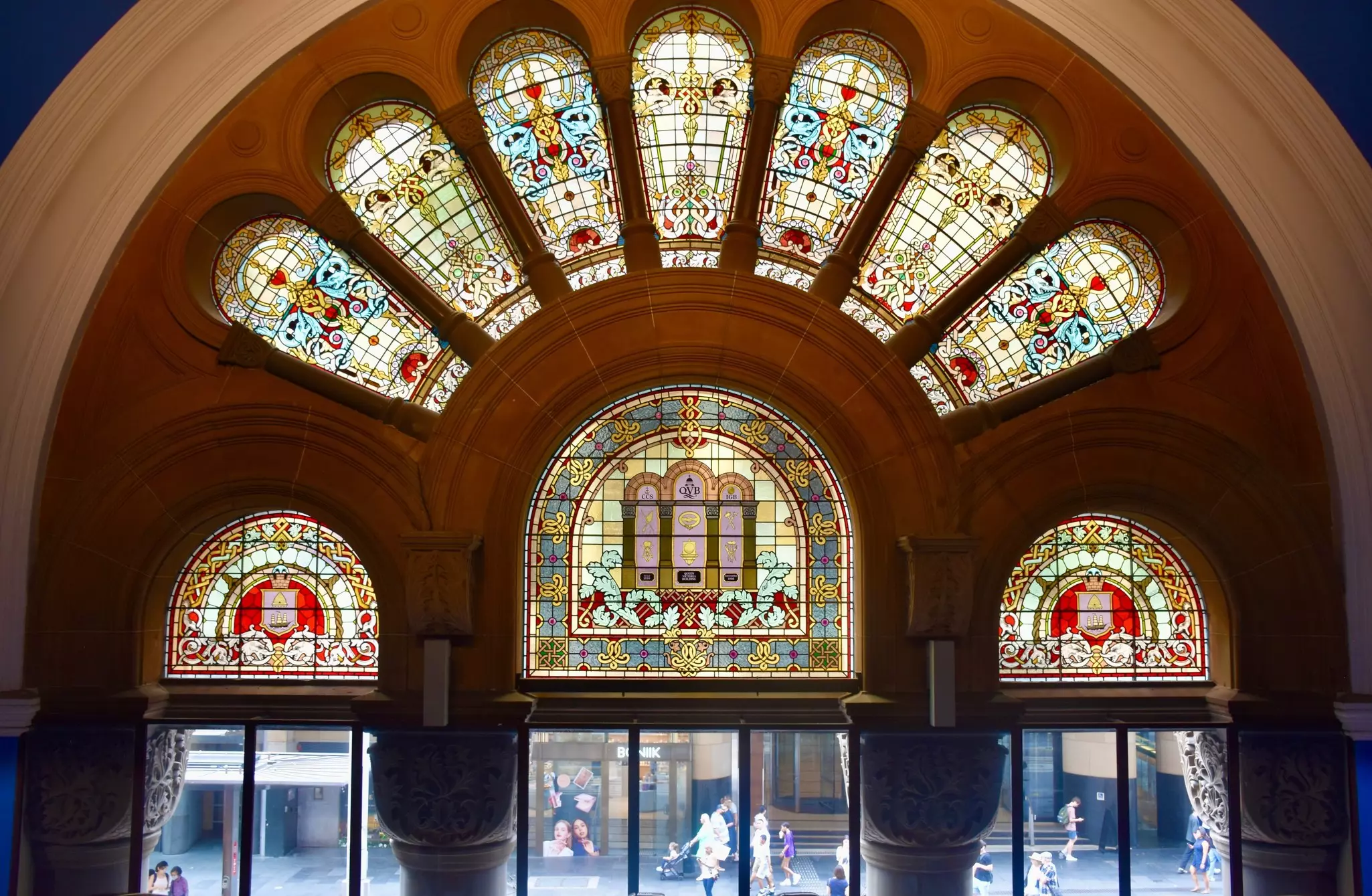 Decorative stained glass as the upper part of an entrance door.