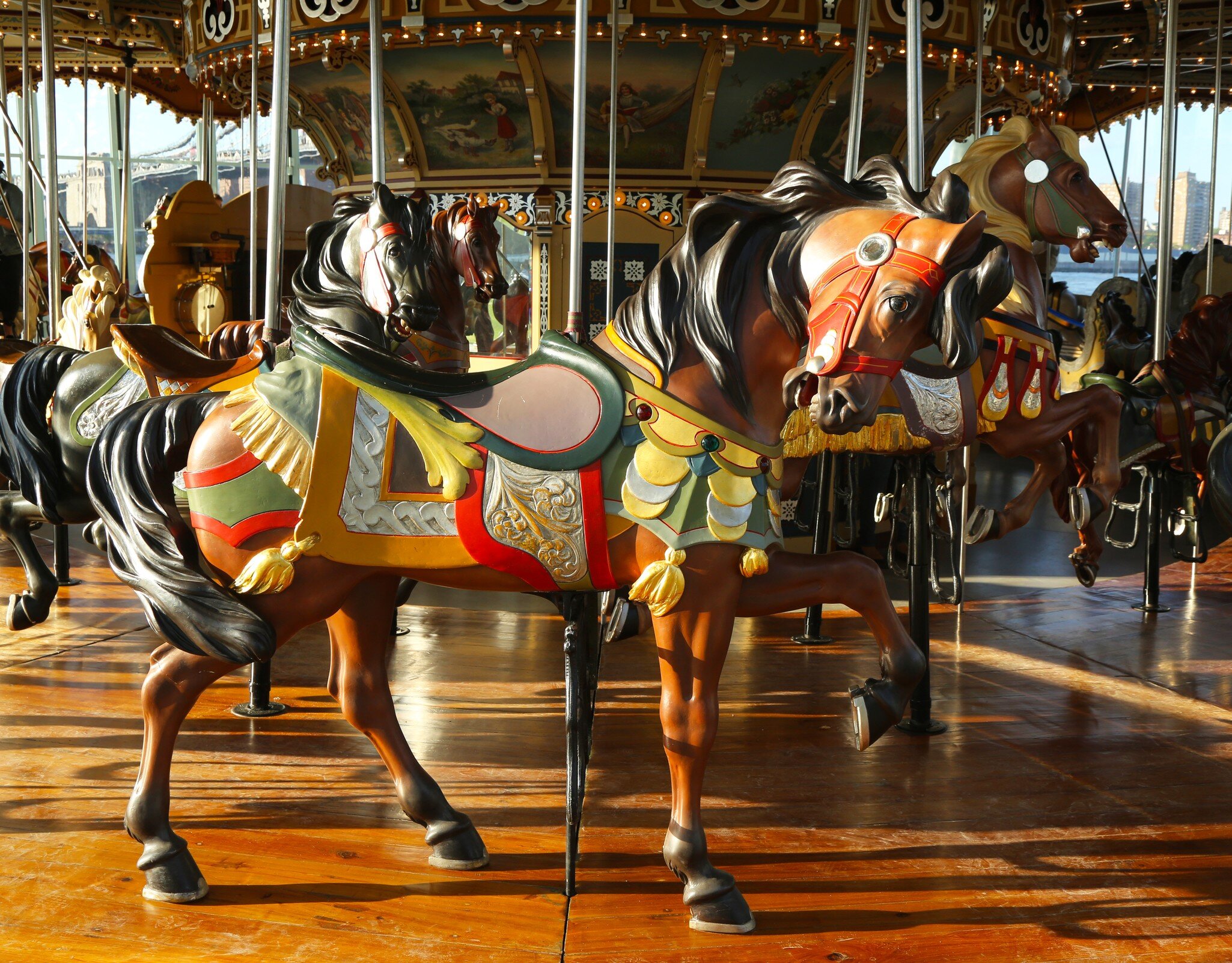 BROOKLYN, NY - MAY 26:Horses on a traditional fairground Jane's carousel in Brooklyn on May 26, 2013. It is historic and beautifully restored carousel build in 1922 a gift of Jane and David Walentas ; Shutterstock ID 147106253; Your name (First / ...