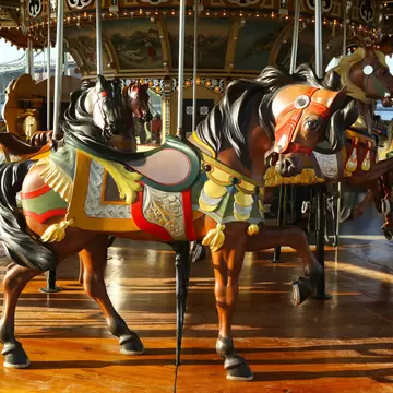 BROOKLYN, NY - MAY 26:Horses on a traditional fairground Jane's carousel in Brooklyn on May 26, 2013. It is historic and beautifully restored carousel build in 1922 a gift of Jane and David Walentas ; Shutterstock ID 147106253; Your name (First / ...