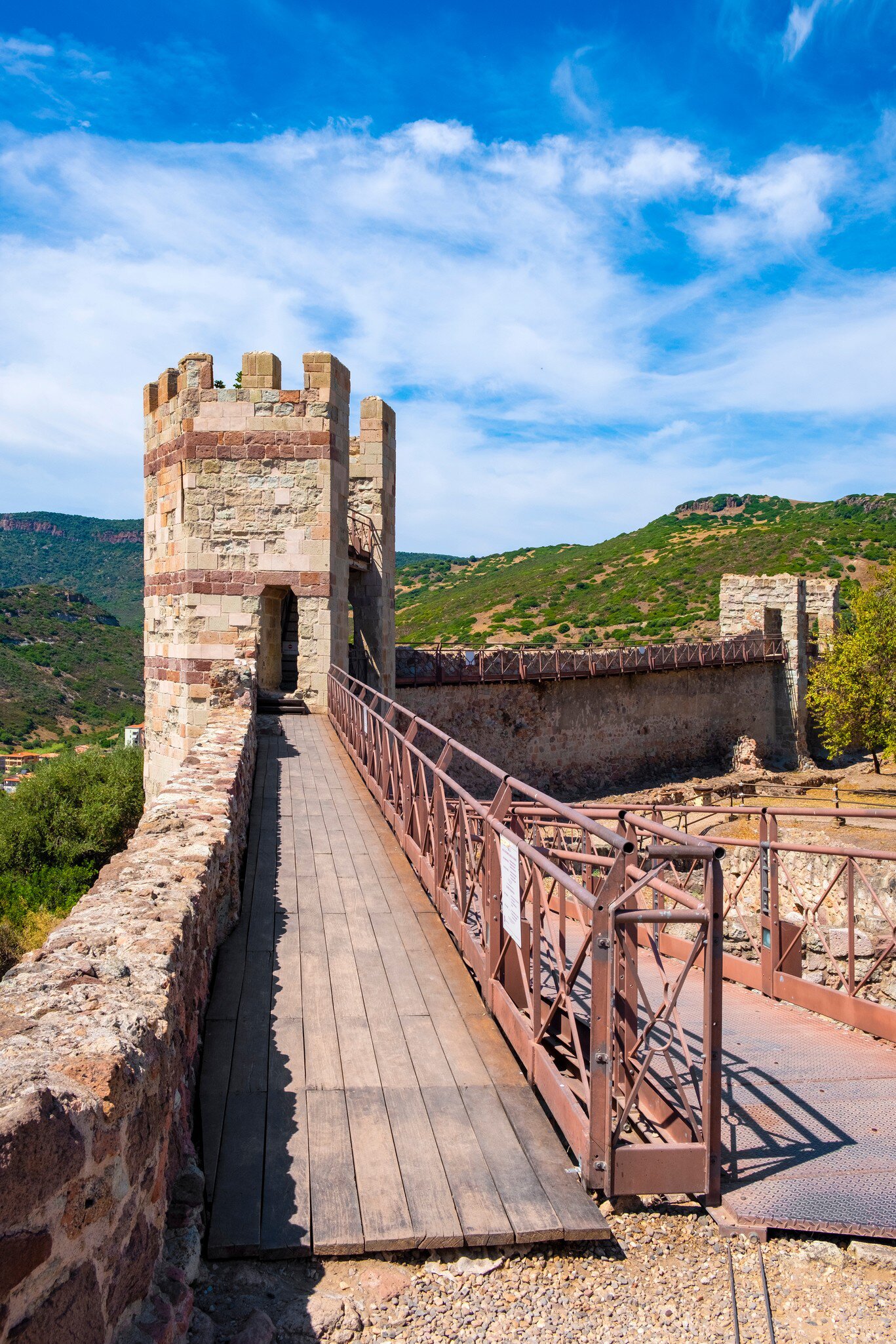 Main tower - Torre Maestra - of the Malaspina Castle, known also as Castle of Serravalle, with monumental historic defense walls and fortification.