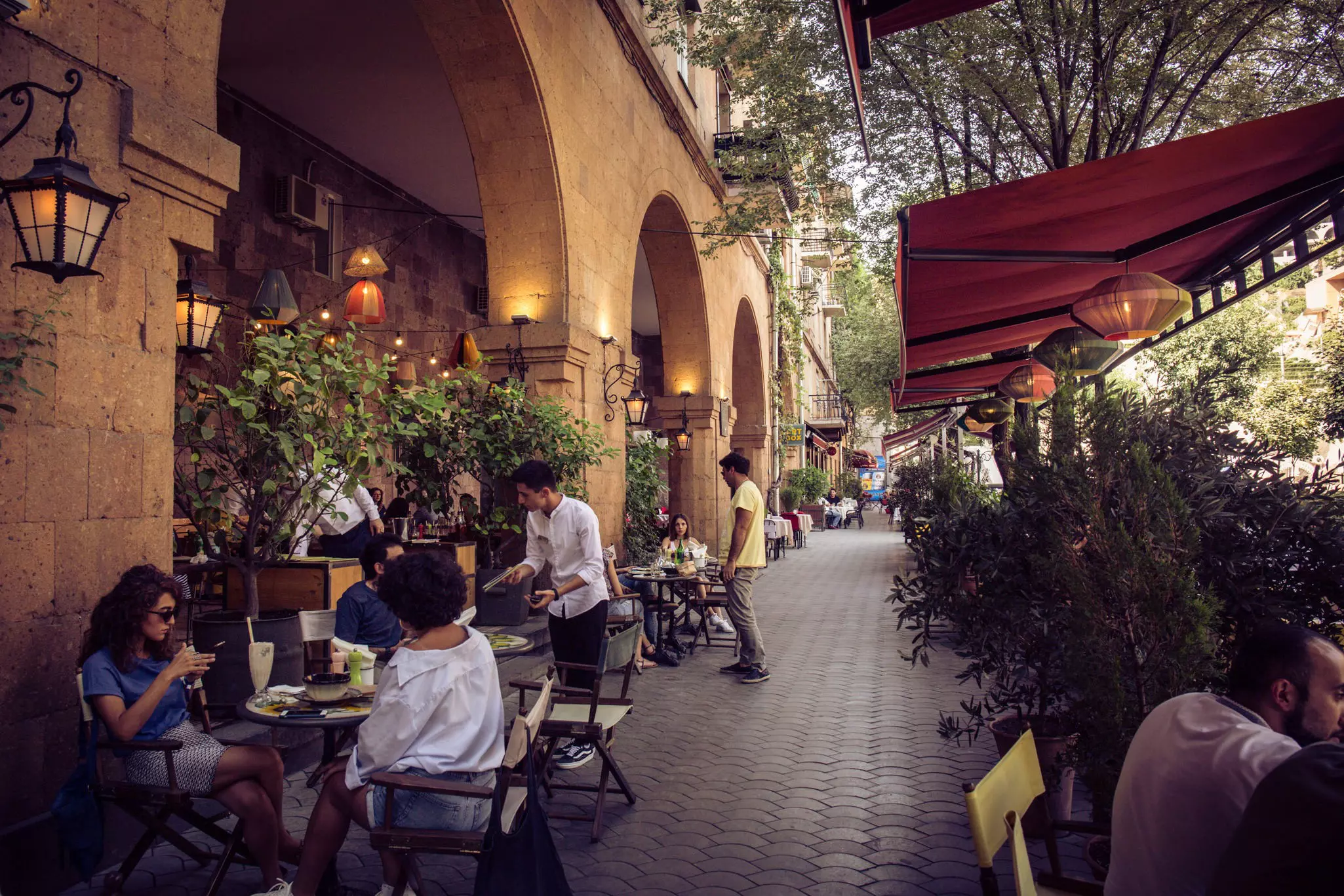 August 18, 2019: People at a restaurant in Cascade, Yerevan.