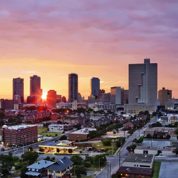 Texas, Fort Worth skyline at sunrise