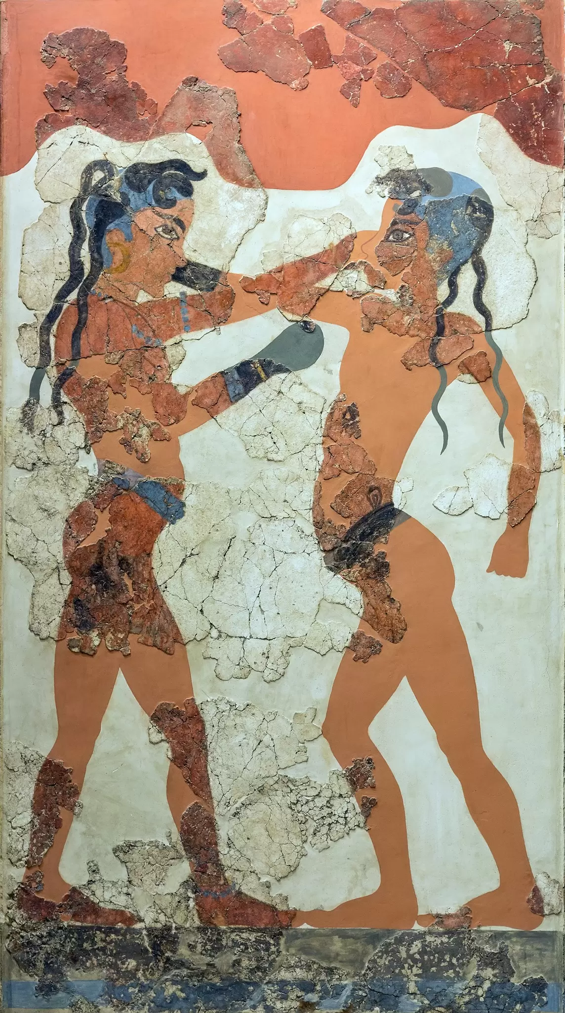 Boxing boys fresco found in ancient Acroteri, Thera (Santorini) island, 1500 BC in the National Archeological Museum.