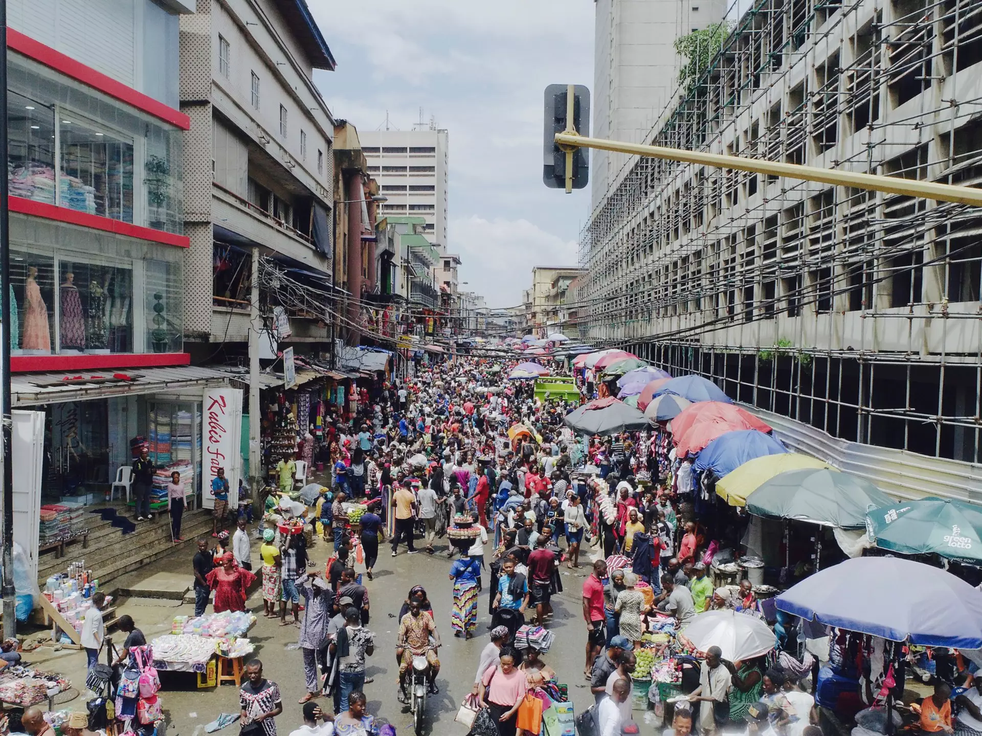 A busy market in the central business district of Lagos, Nigeria. yemiboww/Shutterstock