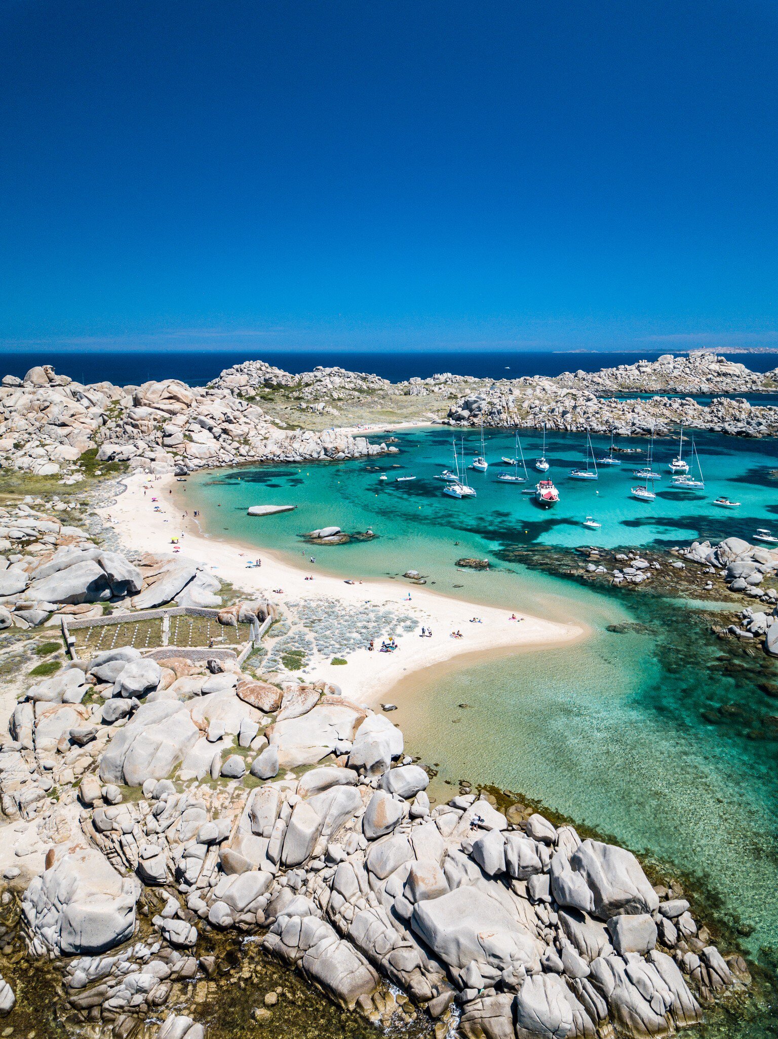 The Lavezzi island viewed from a drone in Bonifacio, Corsica, France.