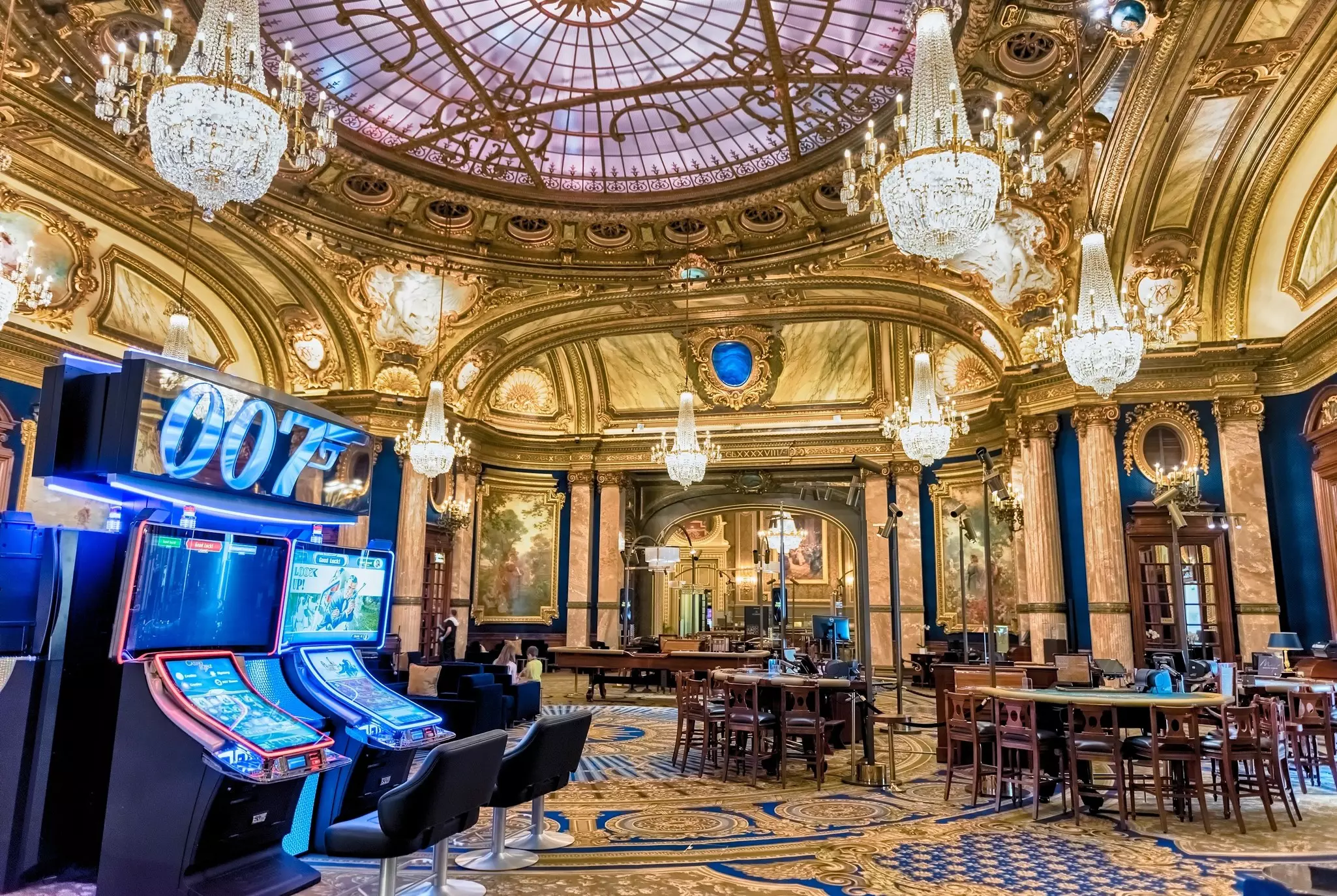 Interiors of the Monte Carlo Casino in the Principality of Monaco.