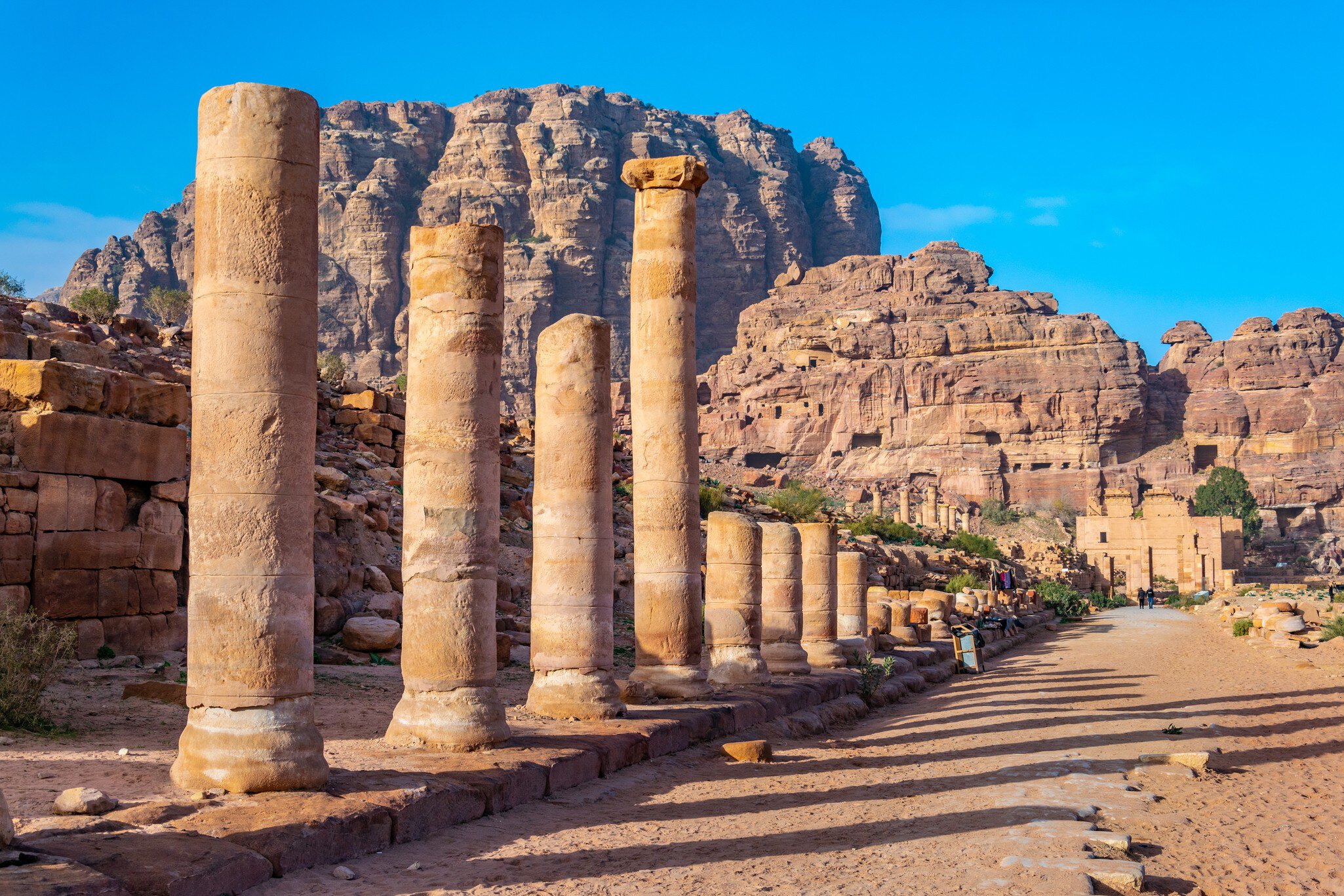 Colonnaded street leading to the Qasr al Bint in Petra, Jordan