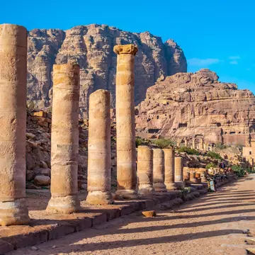 Colonnaded street leading to the Qasr al Bint in Petra, Jordan
