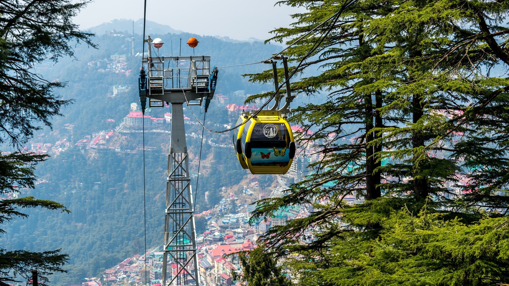 View of the Jakhu Ropeway, a popular tourist destination in Shimla, Himachal Pradesh, India.