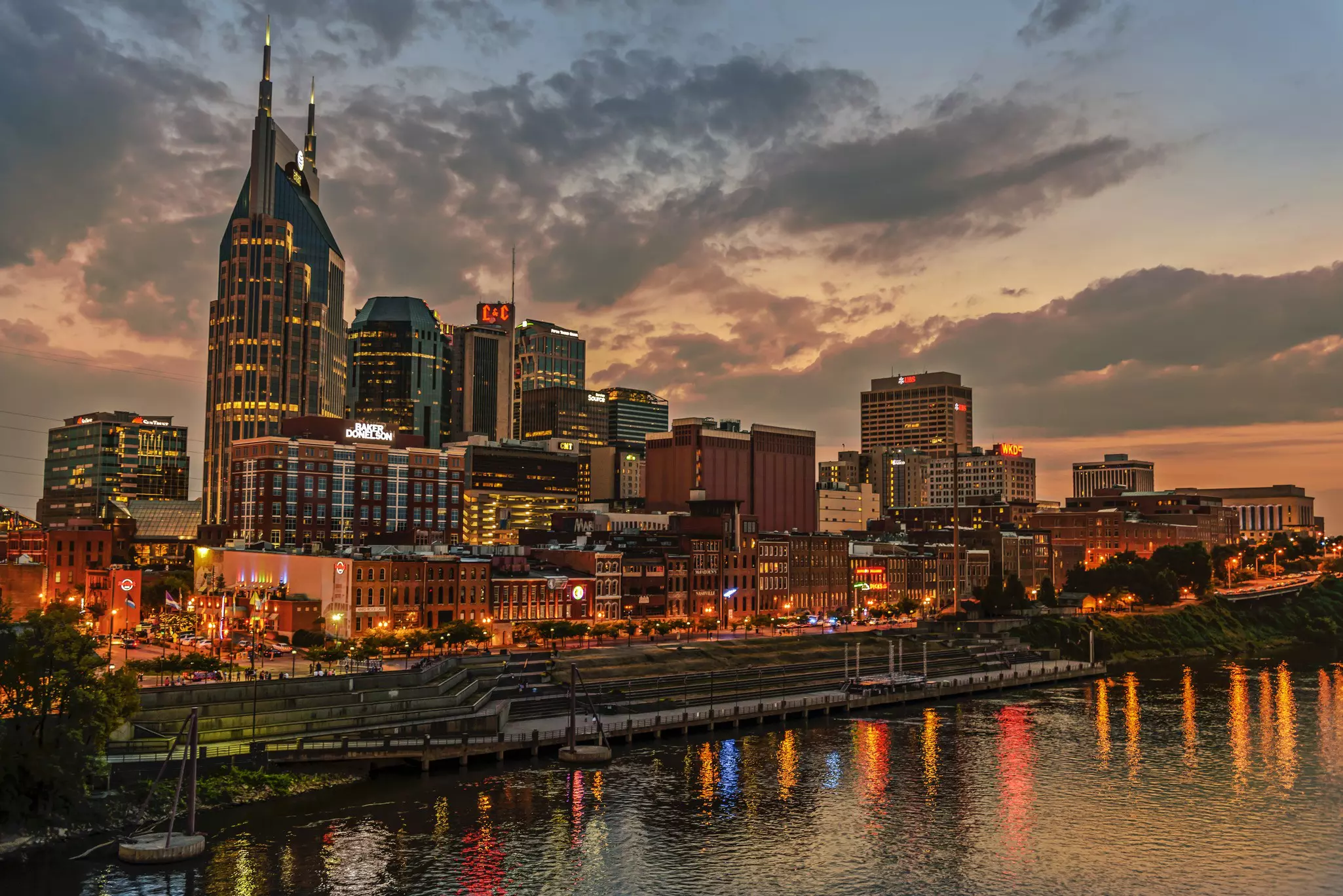 The Nashville skyline takes on a magical quality at sunset. Ray Sandusky / Getty Images
