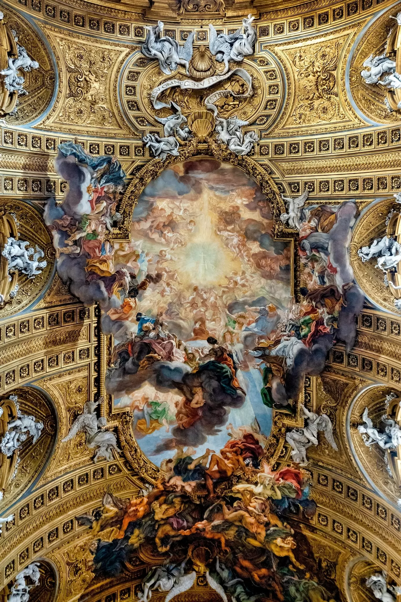 The 'Triumph of the Name of Jesus' ceiling fresco by Giovanni Battista Gaulli in Chiesa del Gesù in Rome, Italy.