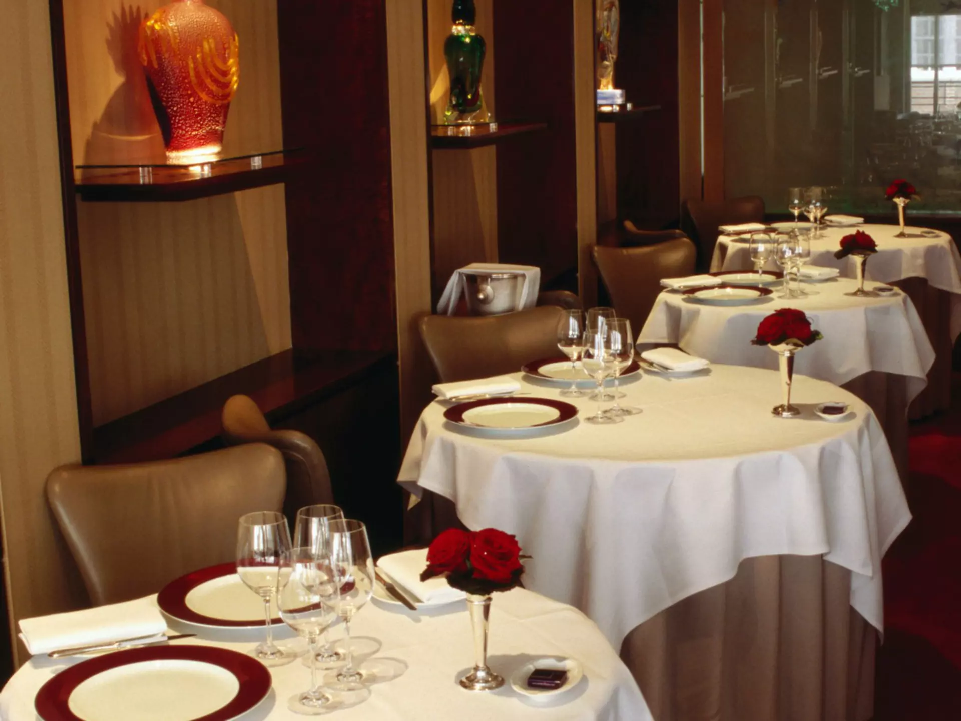 Inside Gordon Ramsey restaurant.
20010-23
England, Europe, Greater London, London, United Kingdom, dining, eating out, flora, flower, food & drink, furniture, interior, plant, restaurant, table