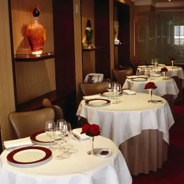 Inside Gordon Ramsey restaurant.
20010-23
England, Europe, Greater London, London, United Kingdom, dining, eating out, flora, flower, food & drink, furniture, interior, plant, restaurant, table