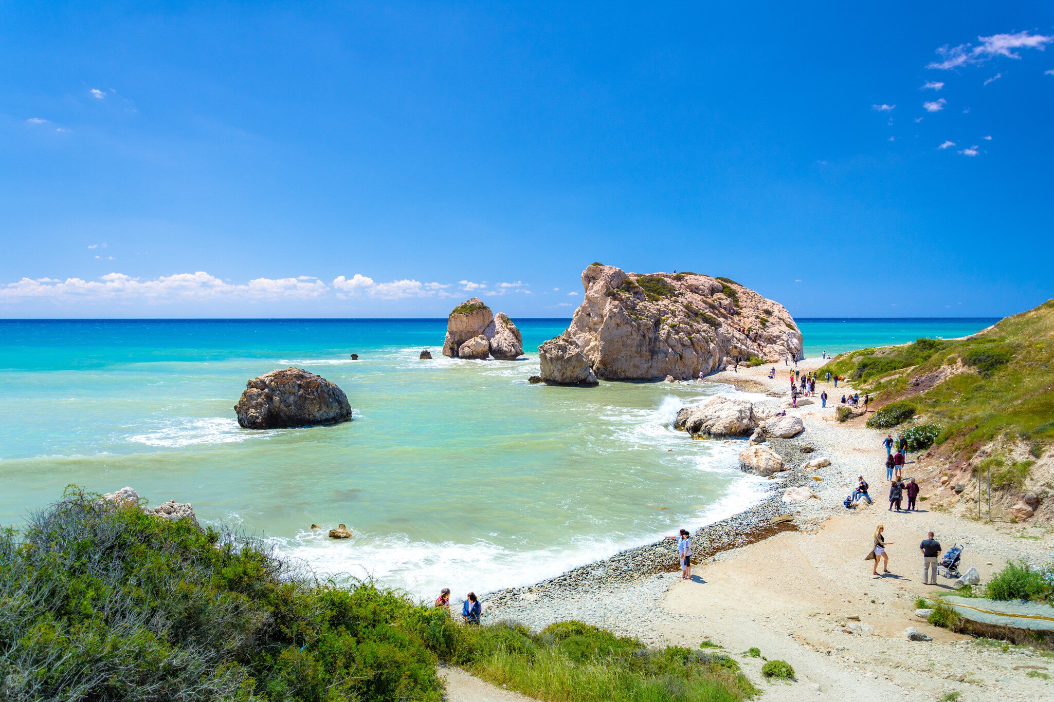 The famous beach of Aphrodite's rock or Venus rock, Petra tou Romiou, Cyprus; Shutterstock ID 1386902252;