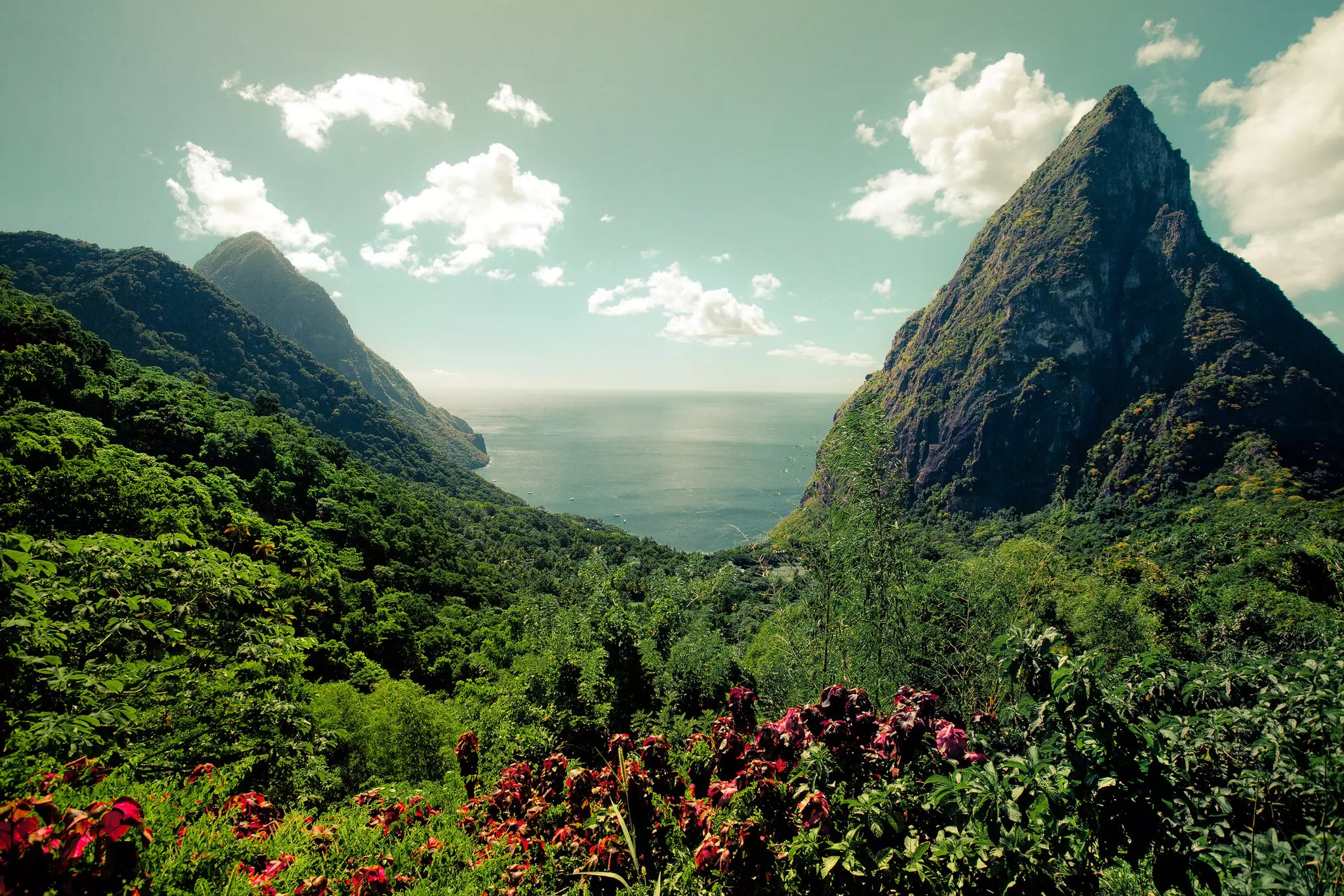 St Lucia’s iconic Pitons and Caribbean Sea (as well as nearby islands) are visible from the Tet Paul Nature Trail © Getty Images