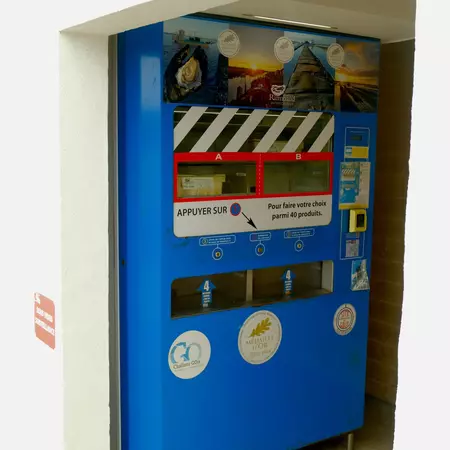 A fresh seafood vending machine at Port des Champs
