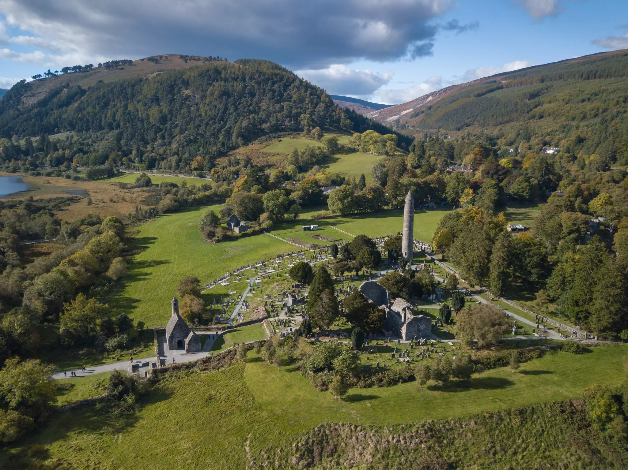 Aerial of Glendalough monastic site.