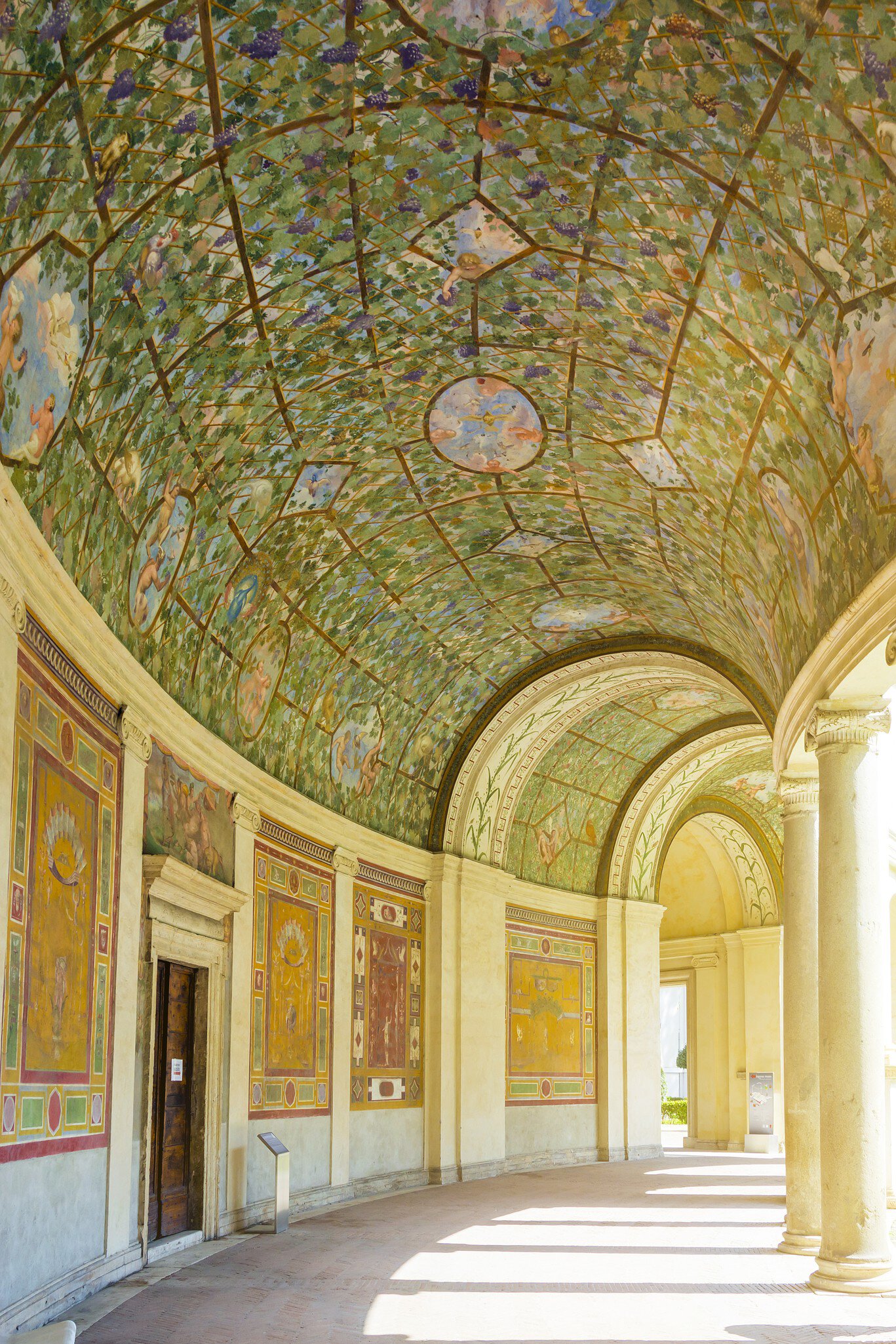 View of the courtyard and arcade of Villa Giulia, which houses the Museo Nazionale Etrusco di Villa Giulia, in Villa Borghese, Rome, Italy.