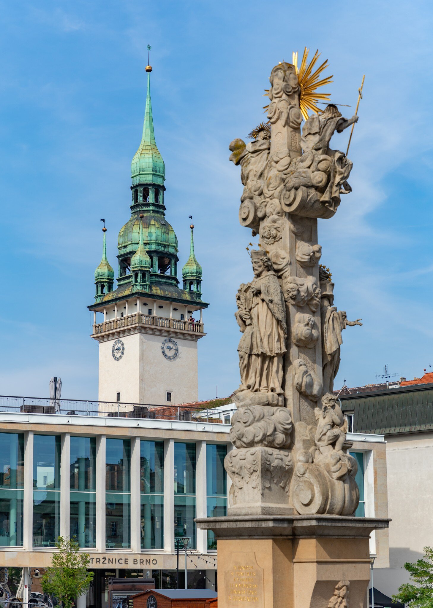 Brno, Czech Republic. A picture of the Brno Old Town Hall and the Holy Trinity Column.