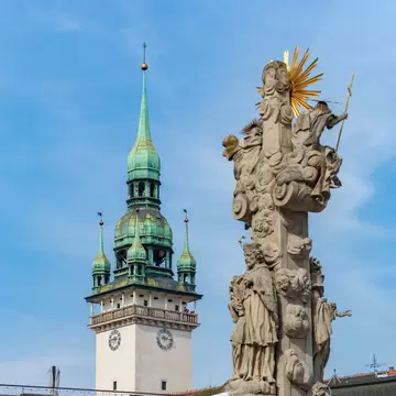 Brno, Czech Republic. A picture of the Brno Old Town Hall and the Holy Trinity Column.
