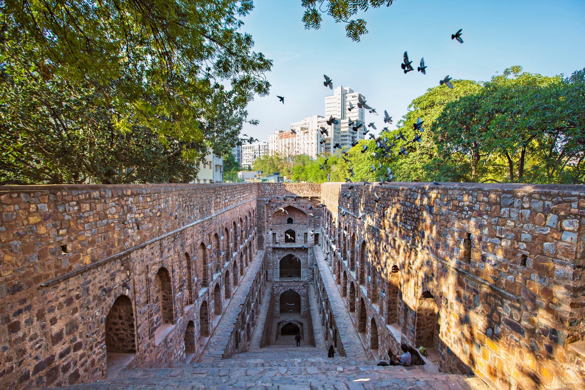 Agrasen ki Baoli step-well on Hailey Road. New Delhi, India.