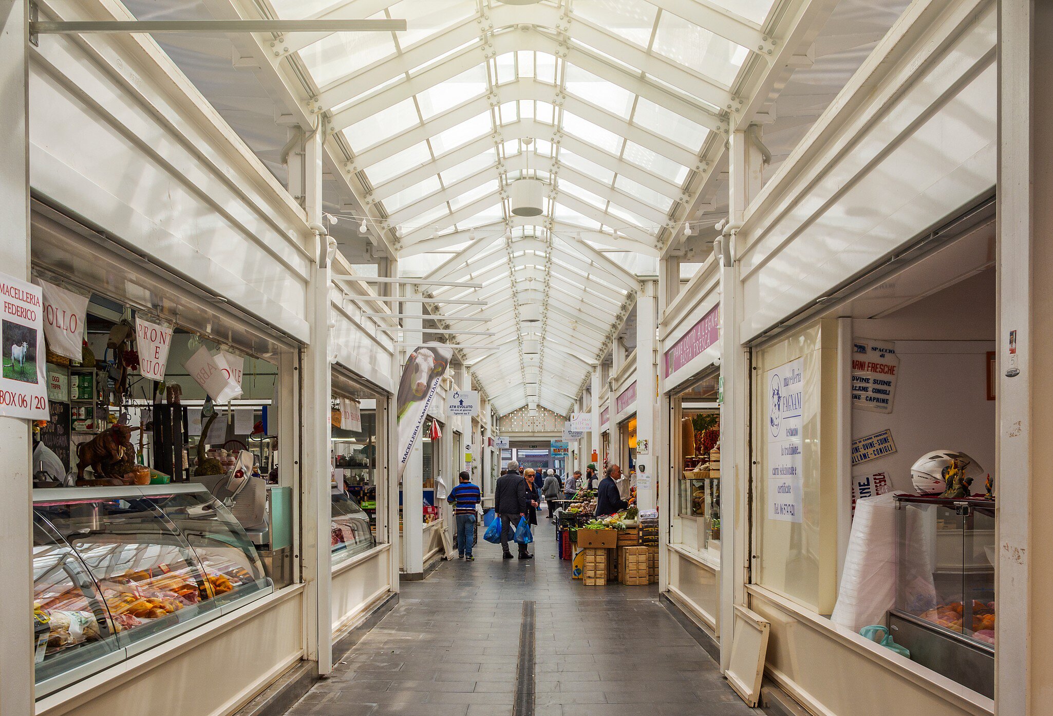 The interior of the Nuovo Mercato di Testaccio – the new local market in the Testaccio neighborhood – in Rome, Italy.