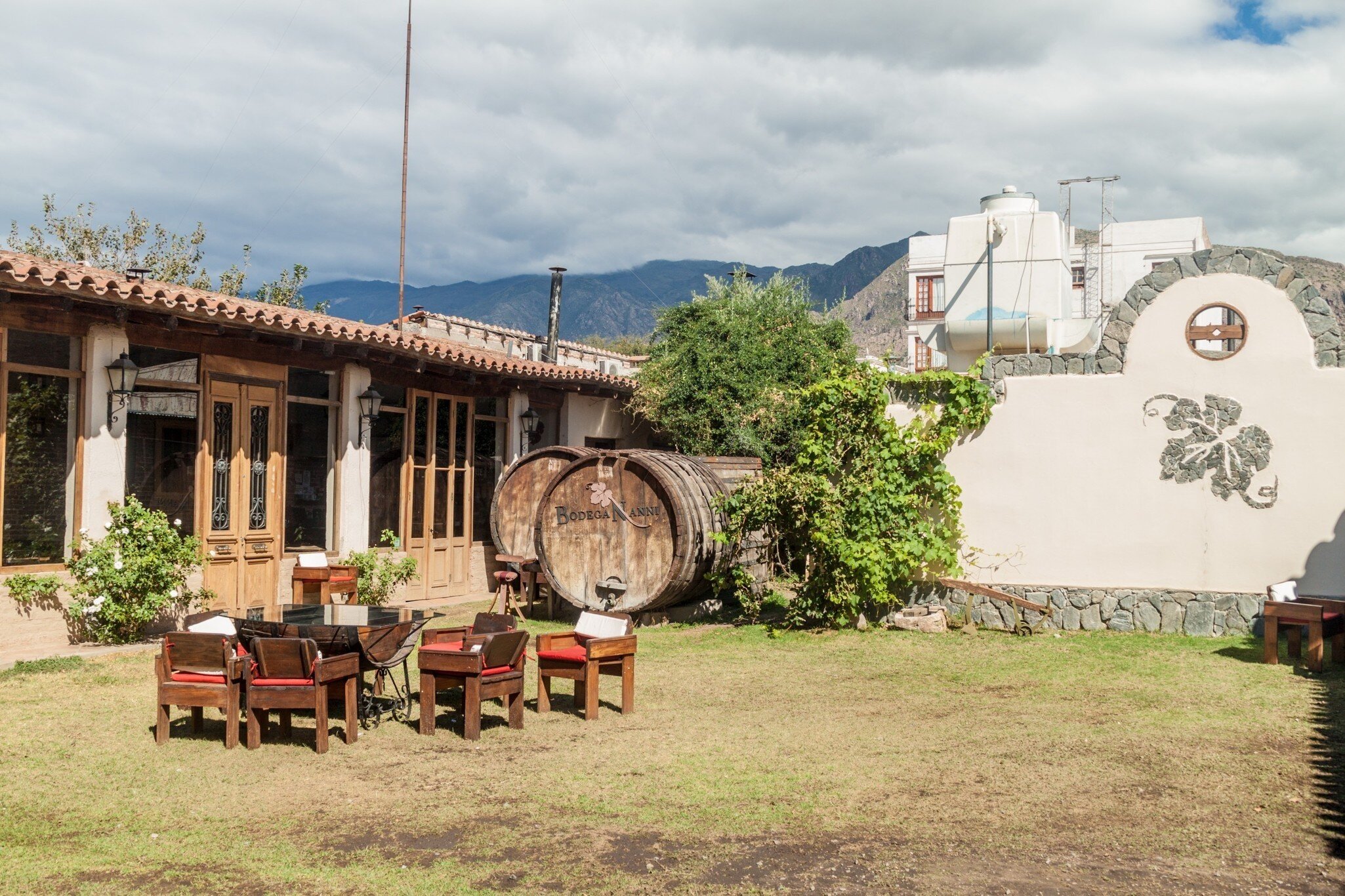Garden of winery Bodega Nanni in Cafayate, Argentina.