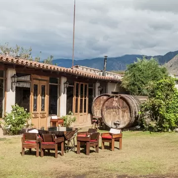 Garden of winery Bodega Nanni in Cafayate, Argentina.