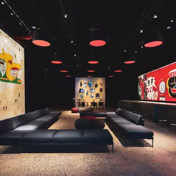 Installation view of <em>Jean-Michel Basquiat: King Pleasure</em> at Starrett-Lehigh in New York © Ivane Katamashvili