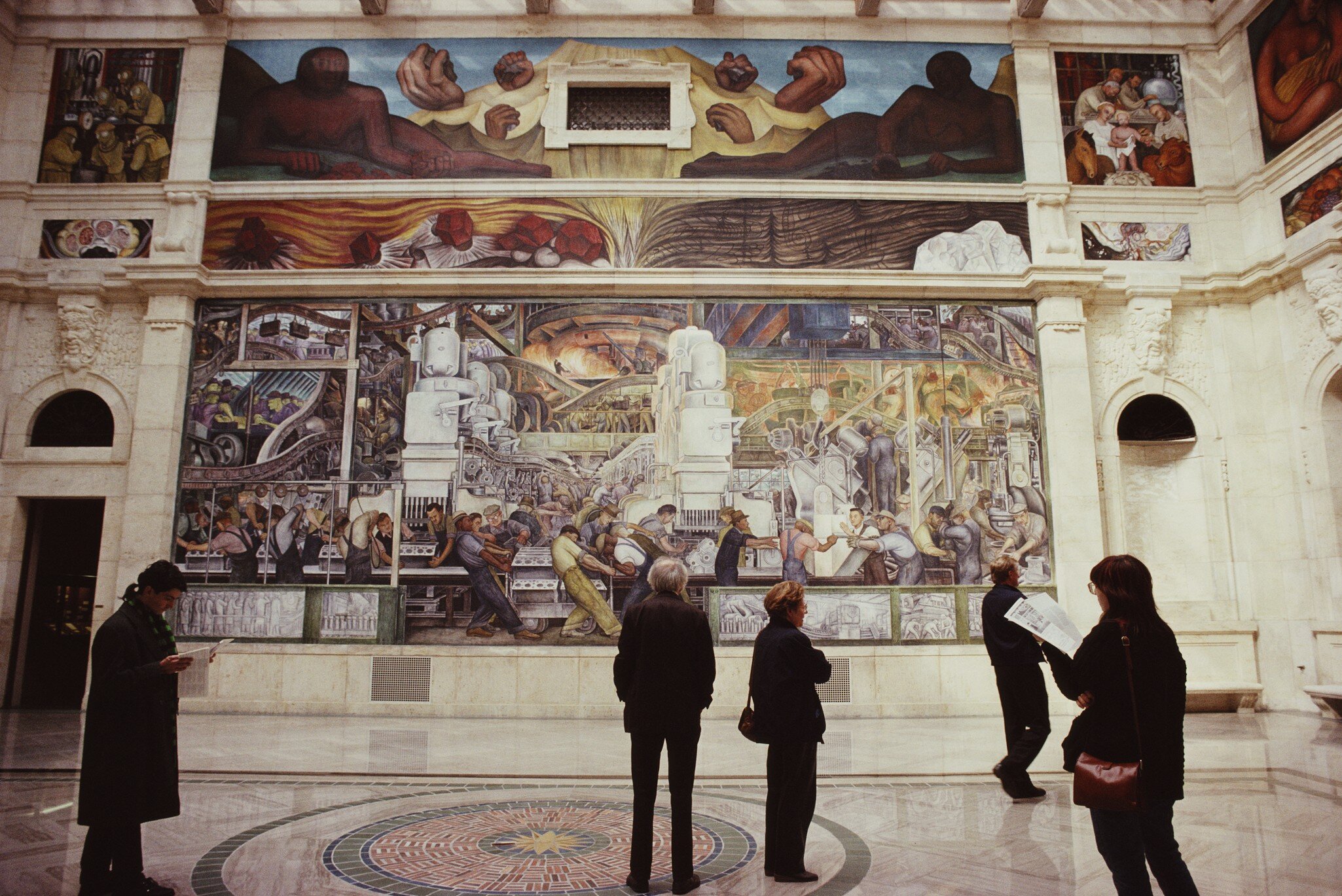 The North Wall of the Detroit Industry Murals, a series of frescoes by Mexican artist Diego Rivera at the Detroit Institute of Arts, Detroit, Michigan, October 1988. (Photo by Barbara Alper/Getty Images)