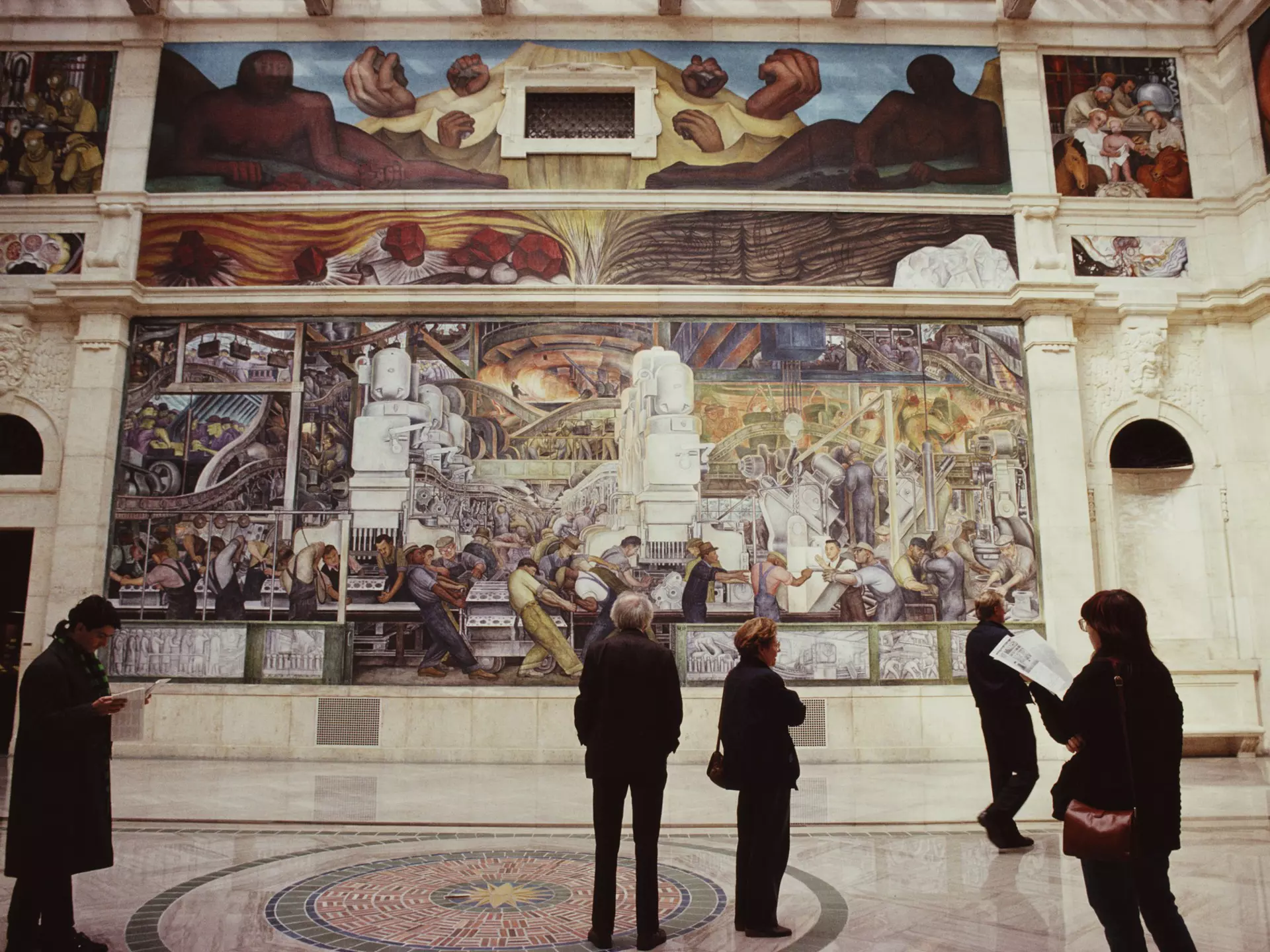 The North Wall of the Detroit Industry Murals, a series of frescoes by Mexican artist Diego Rivera at the Detroit Institute of Arts, Detroit, Michigan