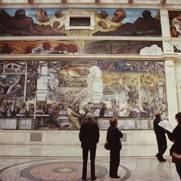 The North Wall of the Detroit Industry Murals, a series of frescoes by Mexican artist Diego Rivera at the Detroit Institute of Arts, Detroit, Michigan