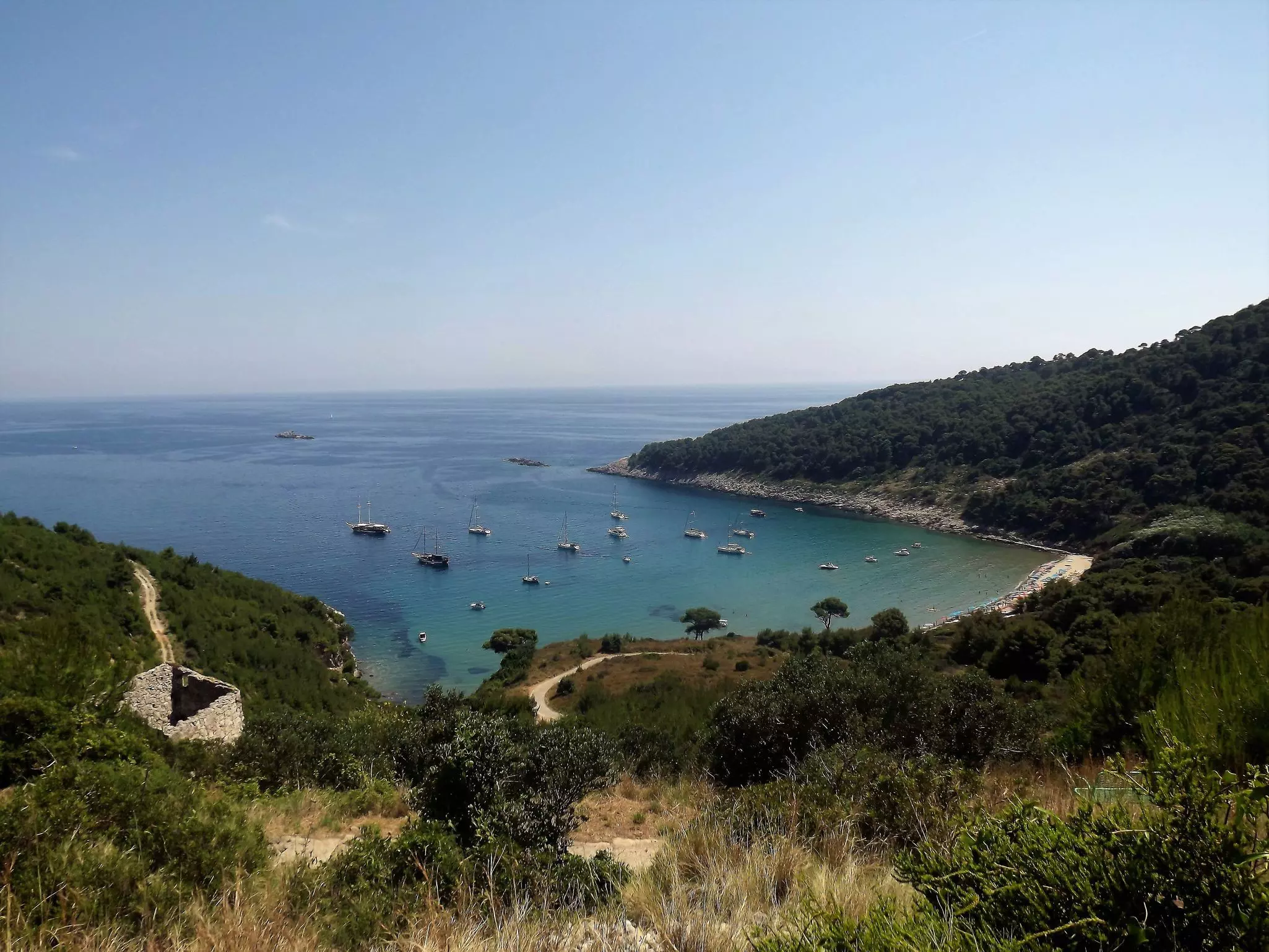 View from above of Šunj and its beach on Lopud Island