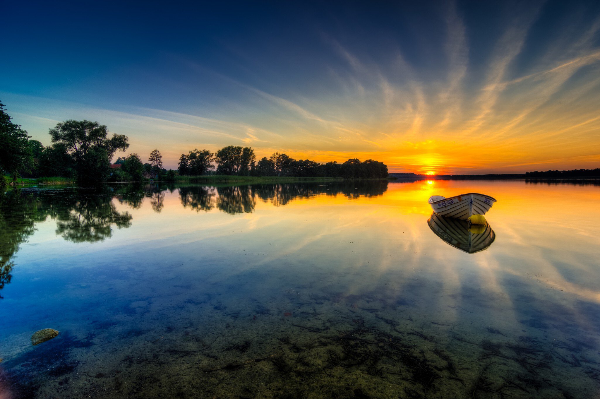 Masurian Lakes at sunset in Poland.