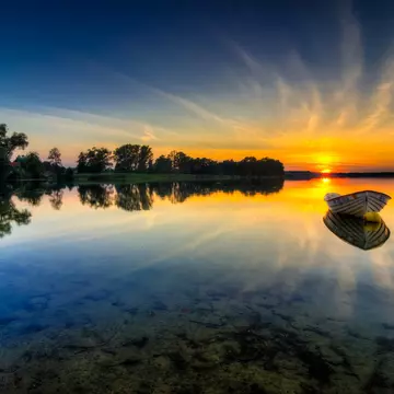 Masurian Lakes at sunset in Poland.