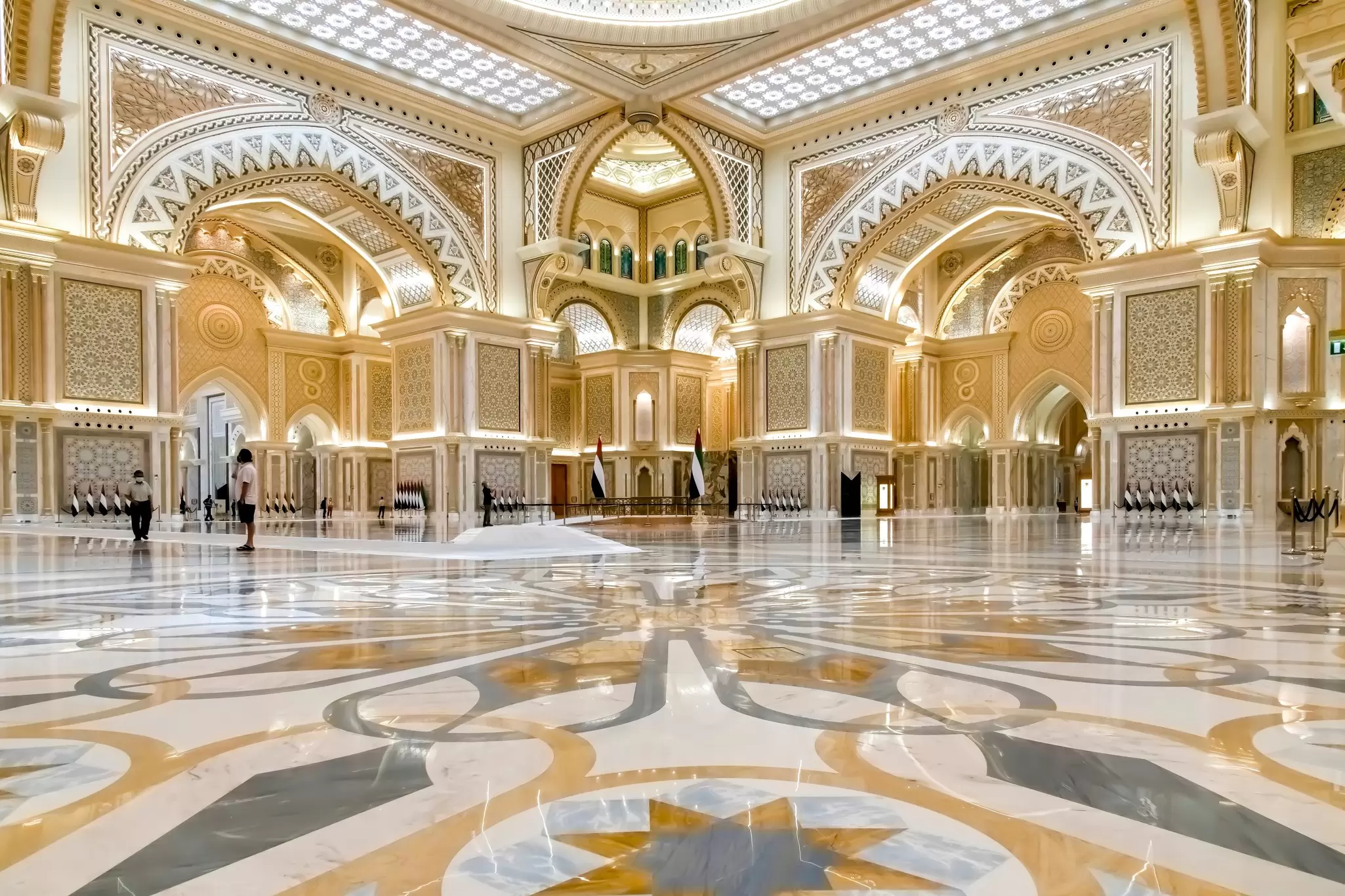 Low-angle view of the Great Hall in the Qasr Al Watan in Abu Dhabi.