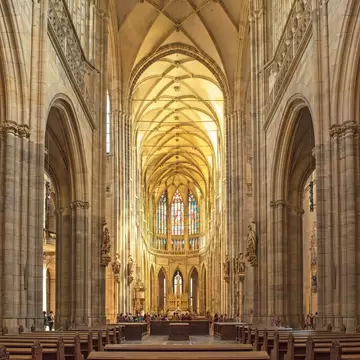 PRAGUE, CZECH REPUBLIC - 10 AUGUST, 2017 - The Prague's Gothic jewel, St. Vitus Cathedral, is the most famous church at Prague Castle.  License Type: media  Download Time: 2022-12-01T02:47:13.000Z  User: mvm_lonelyplanet  Is Editorial: Yes  purchase_order:   