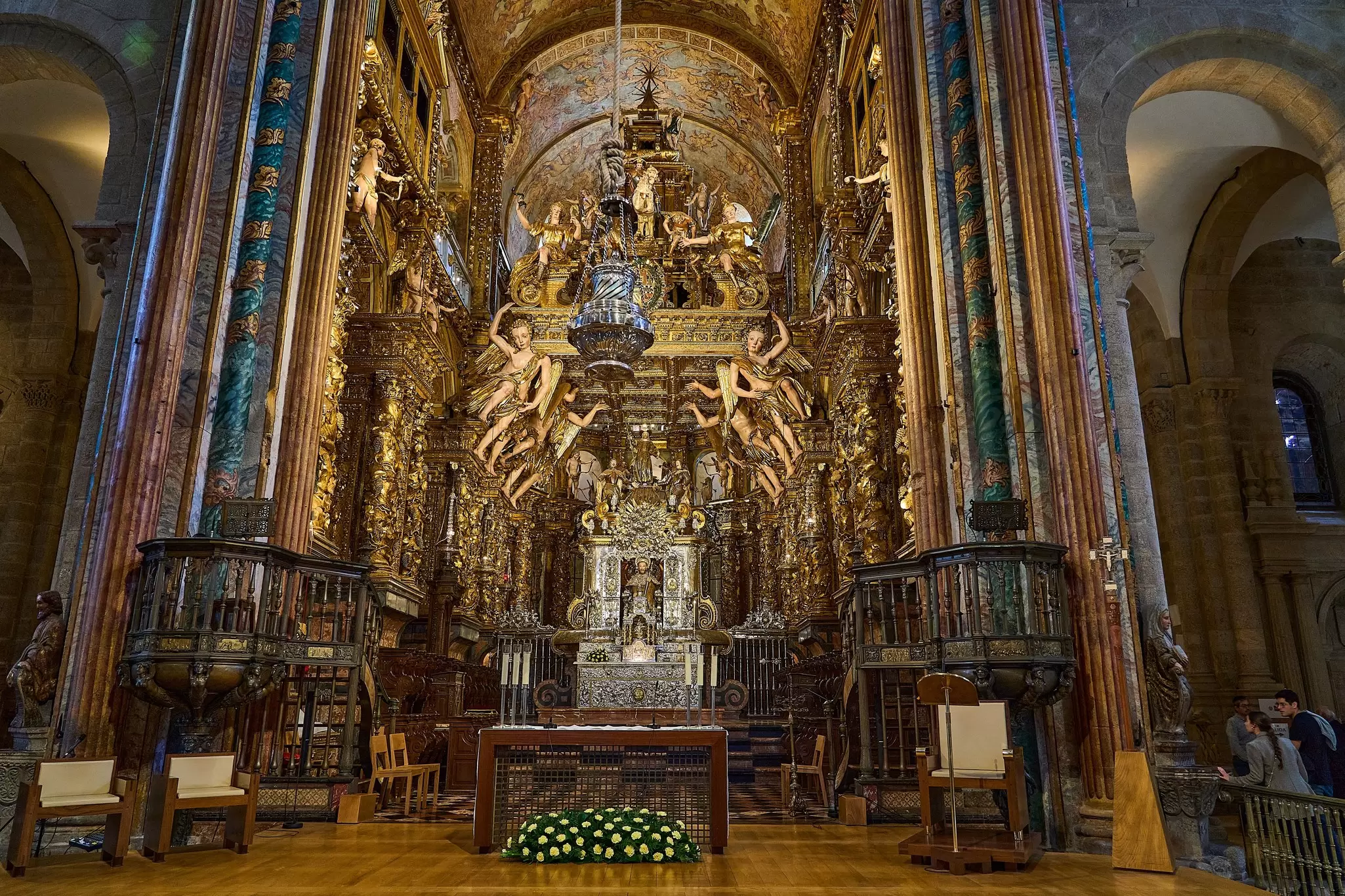 View of the Altar Mayor at the Catedral de Santiago de Compostela in Spain.