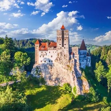 Bran Castle, Romania - August 2021. Place of Dracula in Transylvania, Carpathian Mountains, romanian  famous destination in Eastern Europe