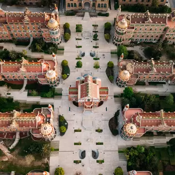 Aerial view of Recinte Modernista de Sant Pau in Barcelona, Spain.