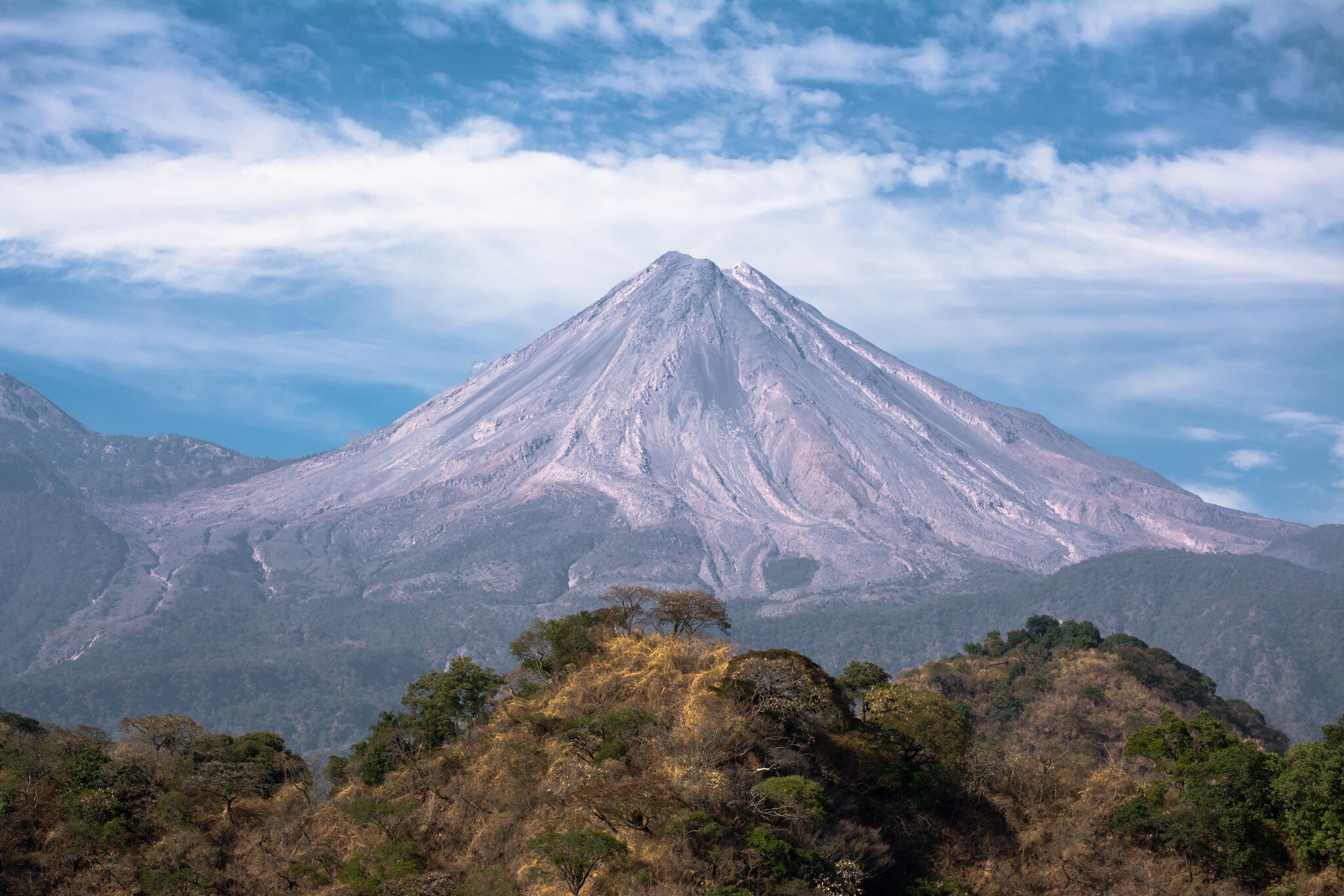 Colima volcano in the center of the landscape.; Shutterstock ID 491945077;