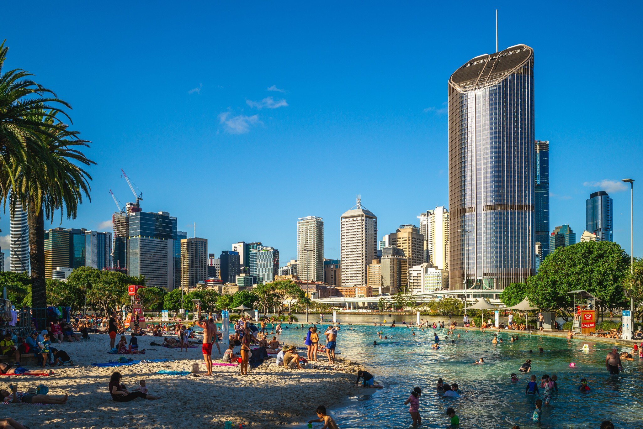 Streets Beach, a man-made beach in Brisbane, Australia. 