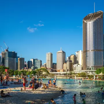 Streets Beach, a man-made beach in Brisbane, Australia. 