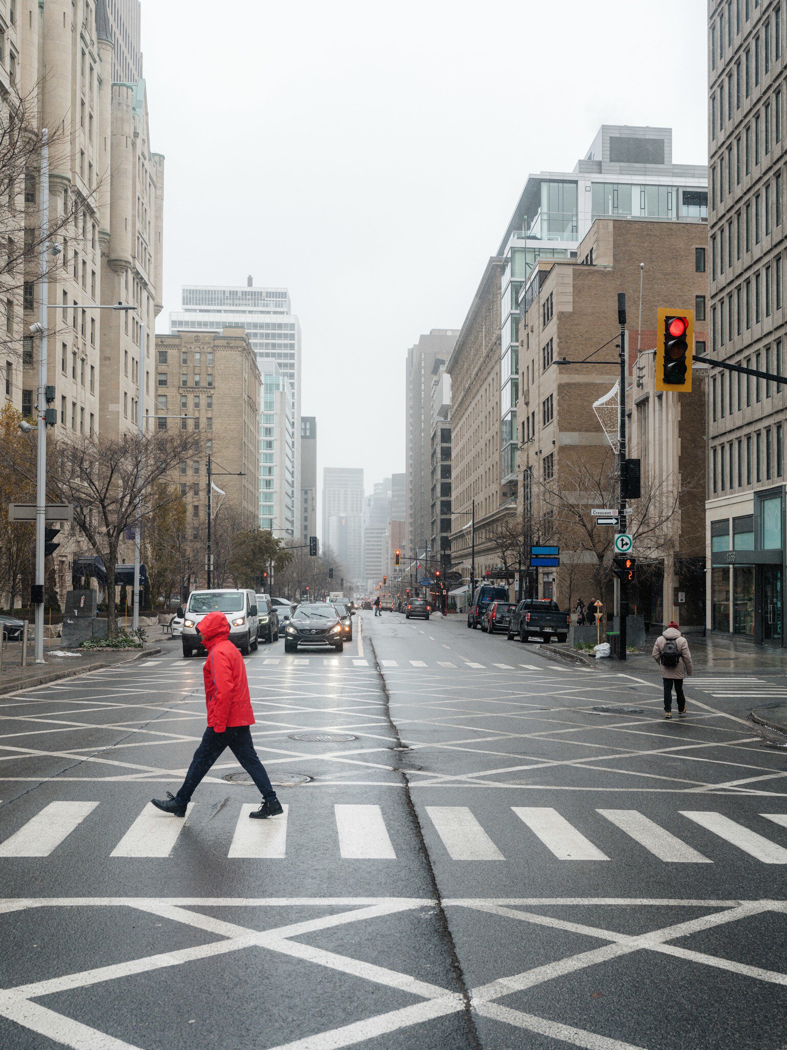Crossing Sherbrooke street in downtown Montréal, Quebec, Canada.