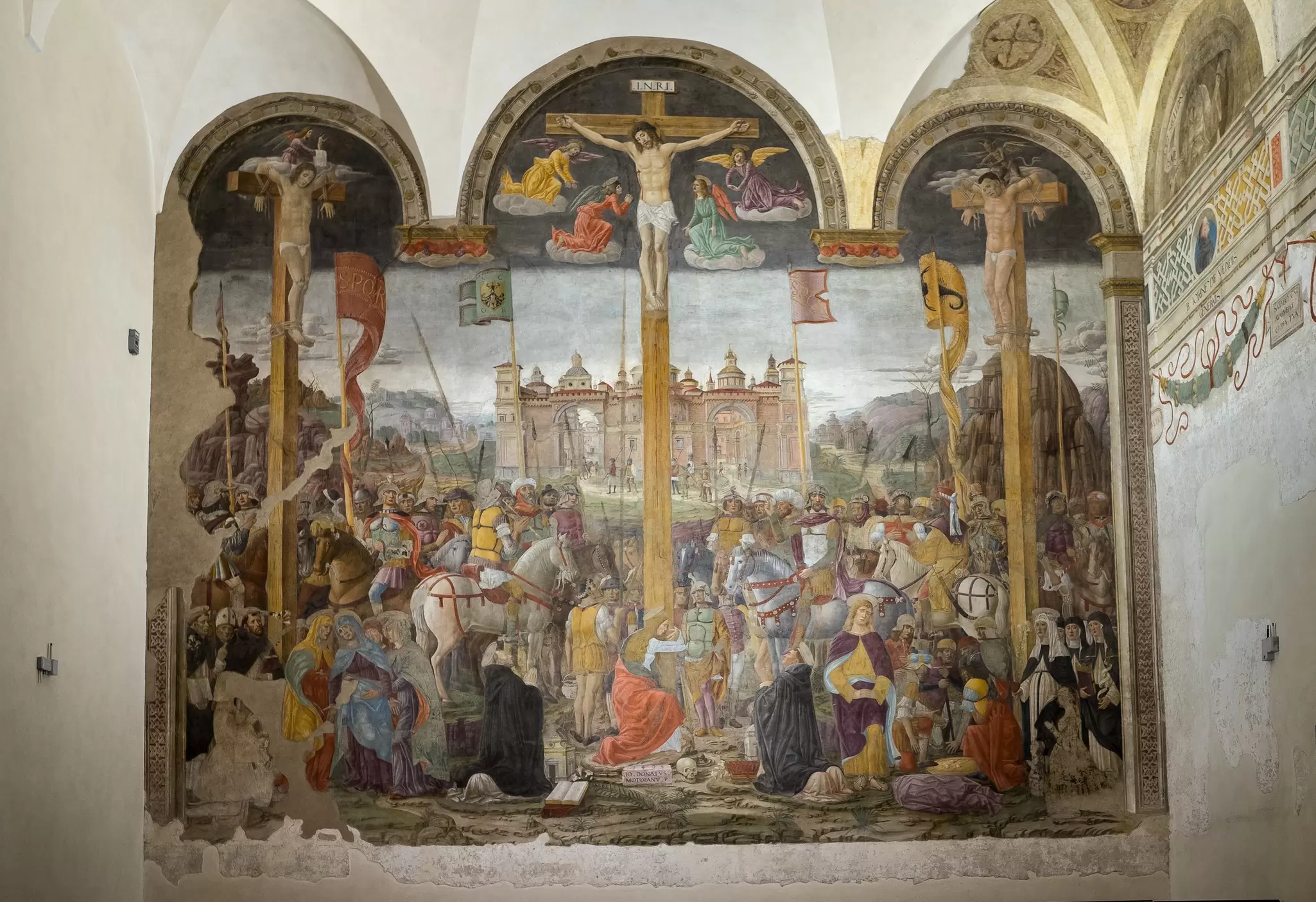 Depiction of the Crucifixion, opposite Leonardo's Last Supper in the refectory of the Convent of Santa Maria delle Grazie.