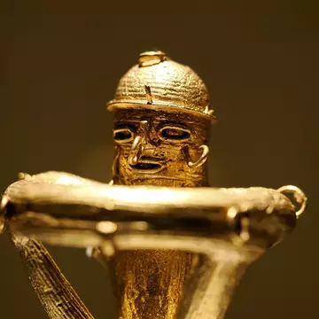A figurine made of gold on display at the Museo de Oro, Bogotá, Colombia. Andrea Izzotti/Shutterstock