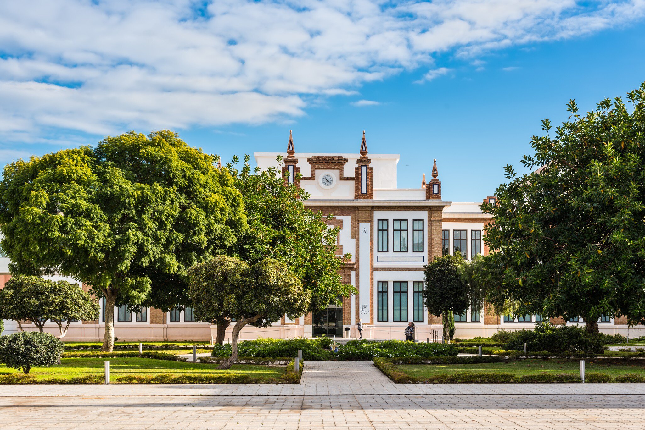 Malaga, Spain - December 7, 2016: Facade of the Russian museum (Saint Petersburg collection) in Spain, Andalusia, Costa del Sol, Malaga, Tabacalera Complex.