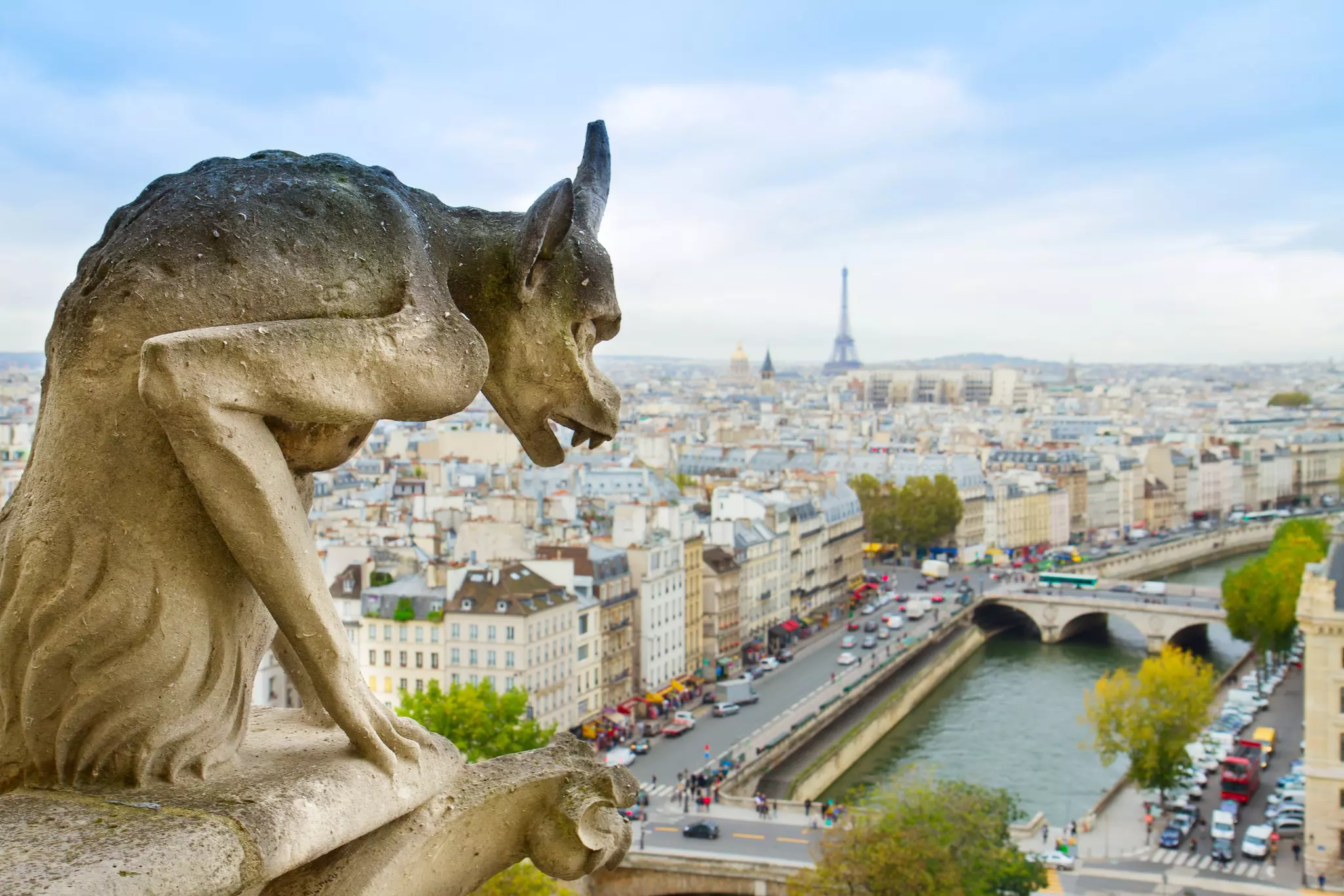 Gargoyle of Paris on Notre-Dame Cathedral.